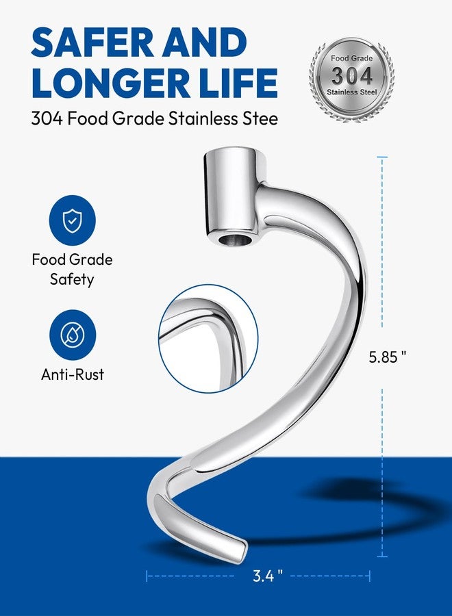 ANONEMOTO Stainless Steel Kitchen Spiral Dough Hook Attachments for 4.5-5QT Tilt-Head Stand Mixers, Kitchen-Aid Mixer Dough Hook for KSM5,K45,K45SS,KN15,KDM90, KSM45, KSM75, KSM85, KSM88 - Image 3